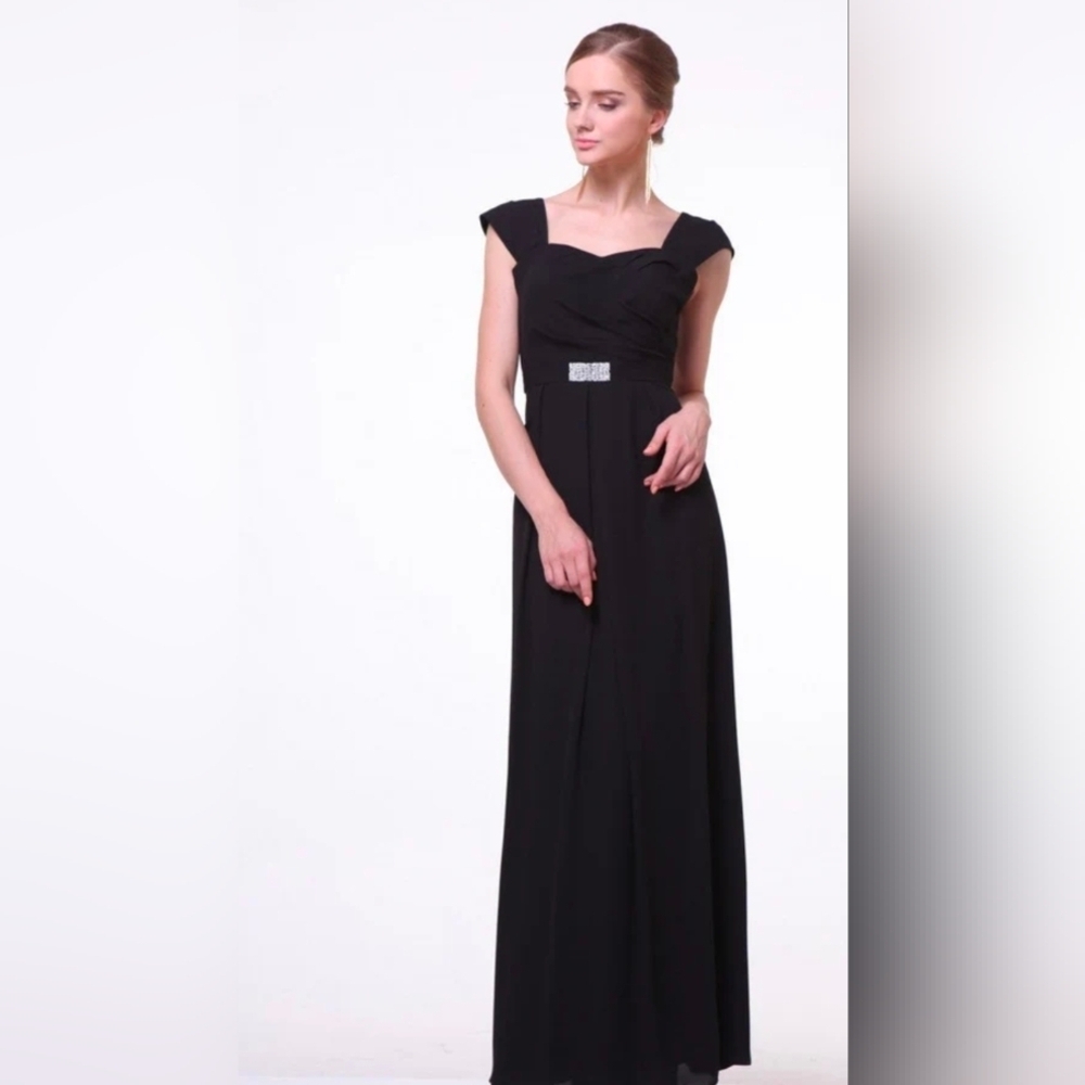 Elegant Black Evening Dress Column gown with box pleated skirt wide straps, plea